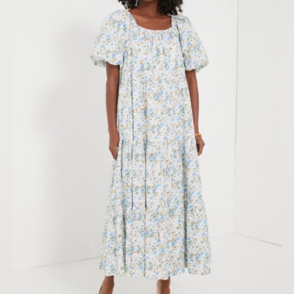 Hyacinth House - Elegant Floral Blue and White Dress - XL